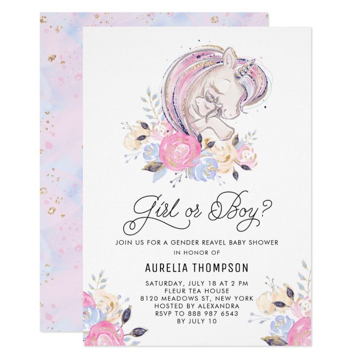 Mother And Baby Unicorn Gender Reveal Baby Shower Invitation