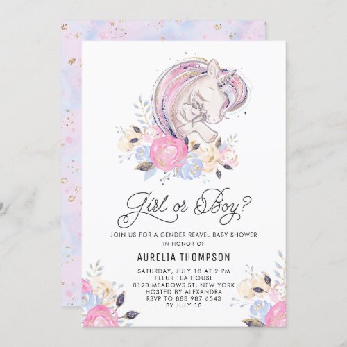 Mother and Baby Unicorn Gender Reveal Baby Shower Invitation