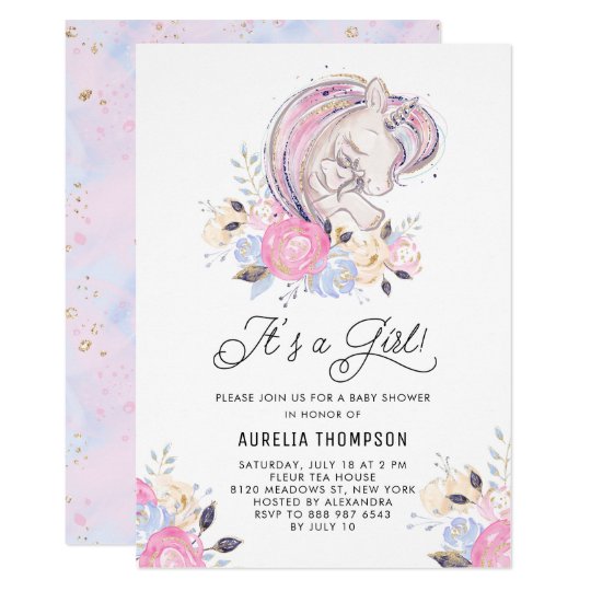 Mother And Baby Unicorn It S A Girl Baby Shower Invitation