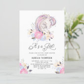 Mother and Baby Unicorn It's a Girl Baby Shower Invitation (Standing Front)