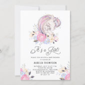Mother and Baby Unicorn It's a Girl Baby Shower Invitation (Front)