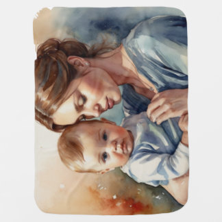 Mother and Baby Watercolor Art Blanket