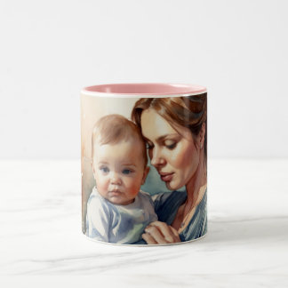 Mother and Baby Watercolor Art Two-Tone Coffee Mug