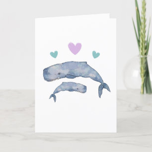 Mother and Baby Whale Blank Folded Card