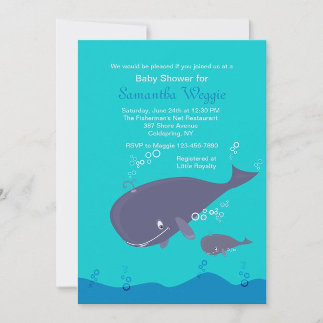 Mother and Baby Whale Shower Invitation (Front)