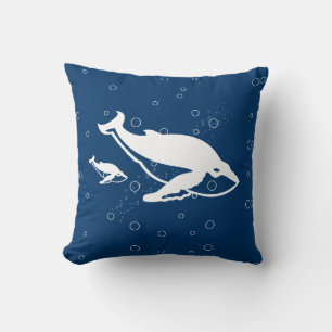 mother and baby white whale  on blue pillow