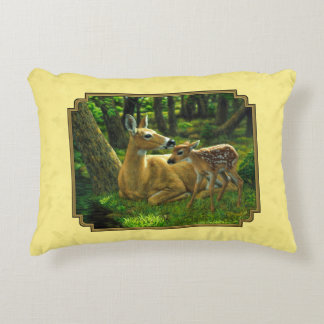 Mother and Baby Whitetail Deer Yellow Accent Pillow