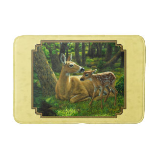 Mother and Baby Whitetail Deer Yellow Bathroom Mat
