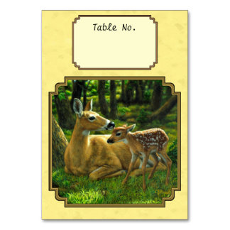 Mother and Baby Whitetail Deer Yellow Table Number