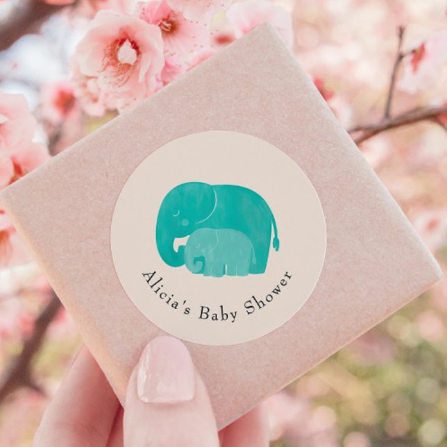 Mother and Calf Elephant Baby Shower Favor Classic Round Sticker (Creator Uploaded)