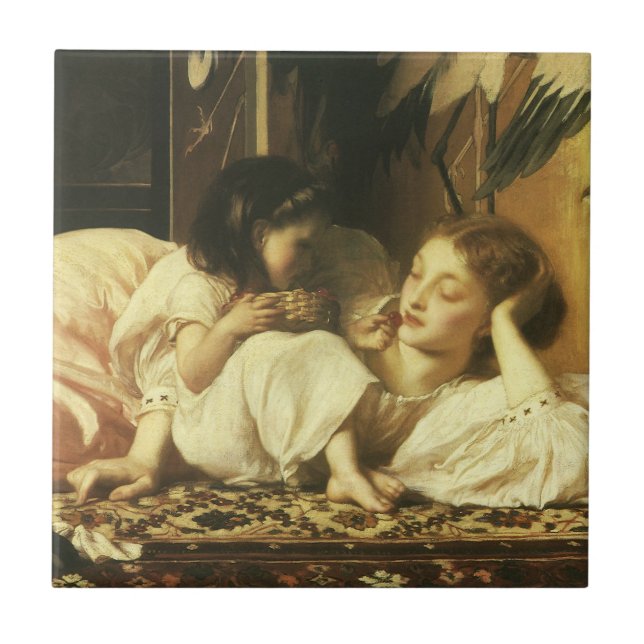 Mother and Child (aka Cherries) by Lord Leighton Ceramic Tile (Front)