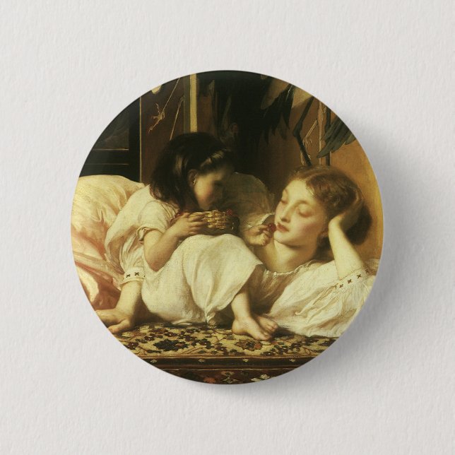 Mother and Child (aka Cherries) by Lord Leighton Pinback Button (Front)