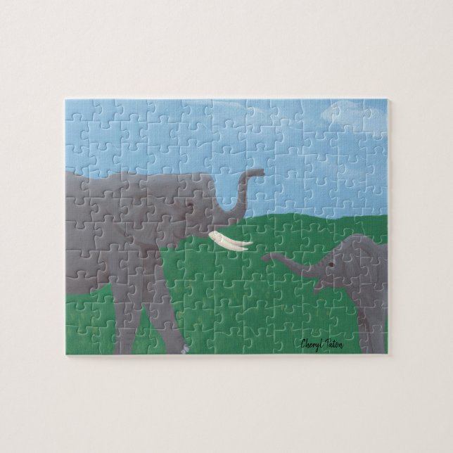 Mother and Child Baby Elephants Field Puzzles (Horizontal)