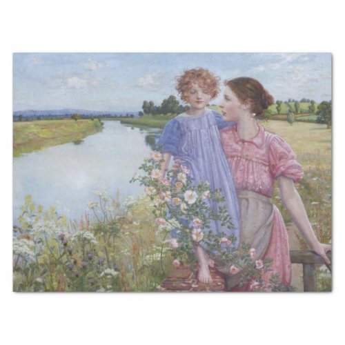 Mother and Child by a River With Wild Roses Tissue Paper