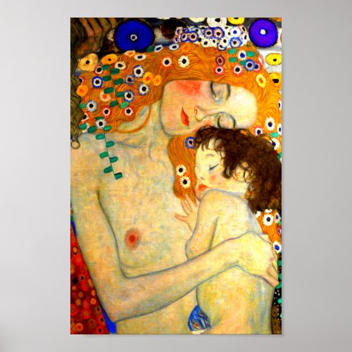 Mother and Child by Gustav Klimt Art Nouveau Poster