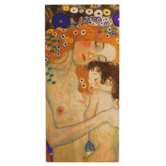 Mother and Child by Gustav Klimt Art Nouveau Wood Flash Drive