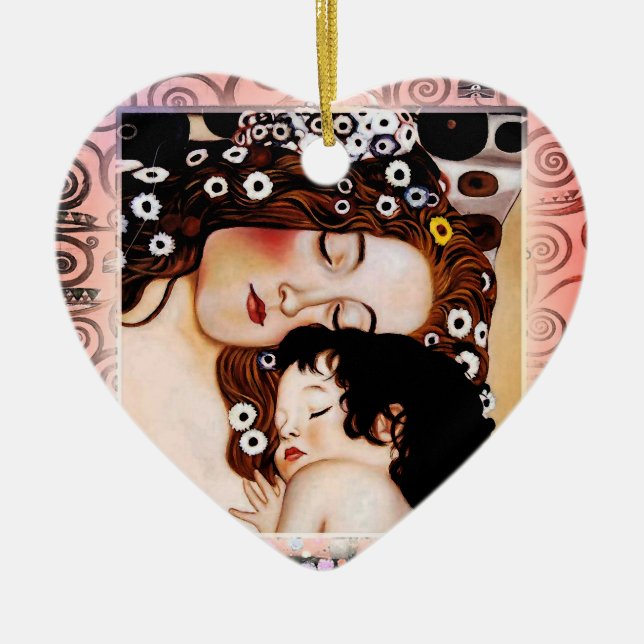 Mother and Child by Gustav Klimt Collage Ceramic Ornament (Front)