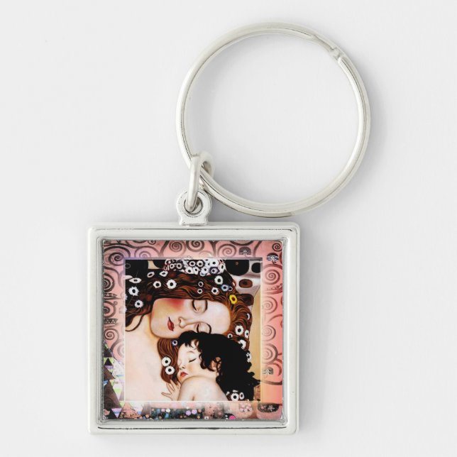 Mother and Child by Gustav Klimt Collage Keychain (Front)