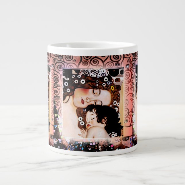 Mother and Child by Gustav Klimt Collage Large Coffee Mug (Front)