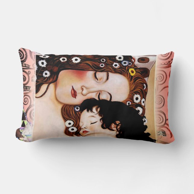 Mother and Child by Gustav Klimt Collage Lumbar Pillow (Front)