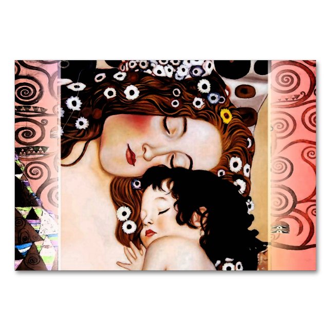 Mother and Child by Gustav Klimt Collage Table Number (Front)
