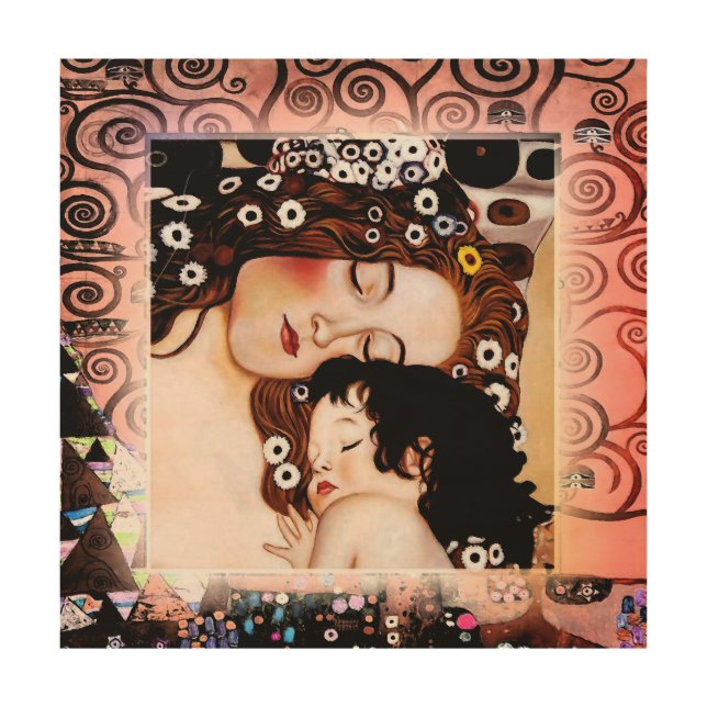 Mother and Child by Gustav Klimt Collage Wood Wall Decor (Front)