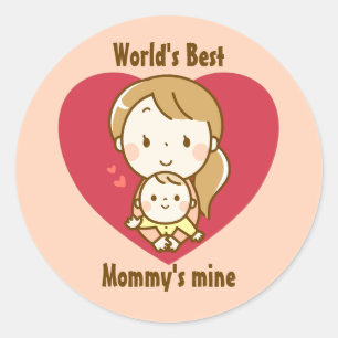 Mother and child cute kawaii cartoon mother's day classic round sticker