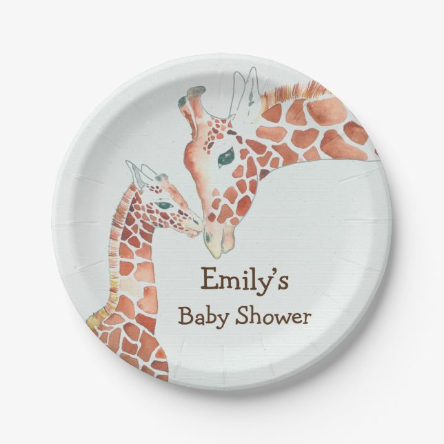 Mother and Child Giraffe Baby Shower  Paper Plates (Front)