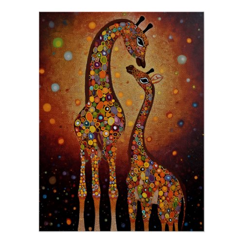 Mother and Child Giraffe Poster