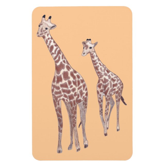 Mother and child giraffes drawing custom magnets (Vertical)
