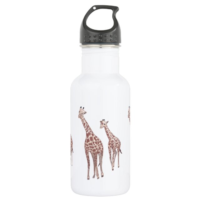 Mother and child giraffes drawing stainless steel water bottle (Front)