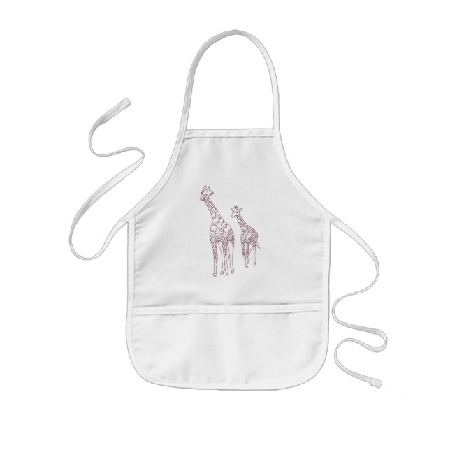 Mother and child giraffes outline drawing Aprons (Front)