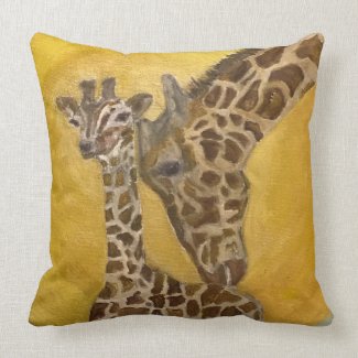 Mother and Child Giraffes Throw Pillow
