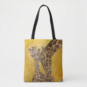 Mother and Child Giraffes Tote Bag