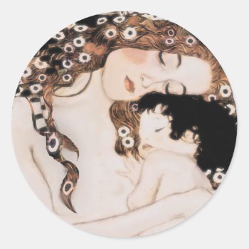 Mother And Child Gustav Klimt Classic Round Sticker by Customizeables at Zazzle
