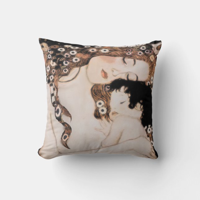 Mother and Child Gustave Klimt Throw Pillow (Front)