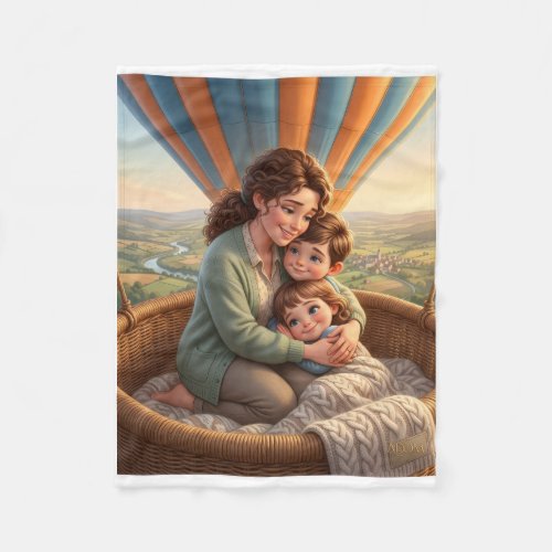 Mother And Child Hot Air Balloon Adventure Fleece Blanket