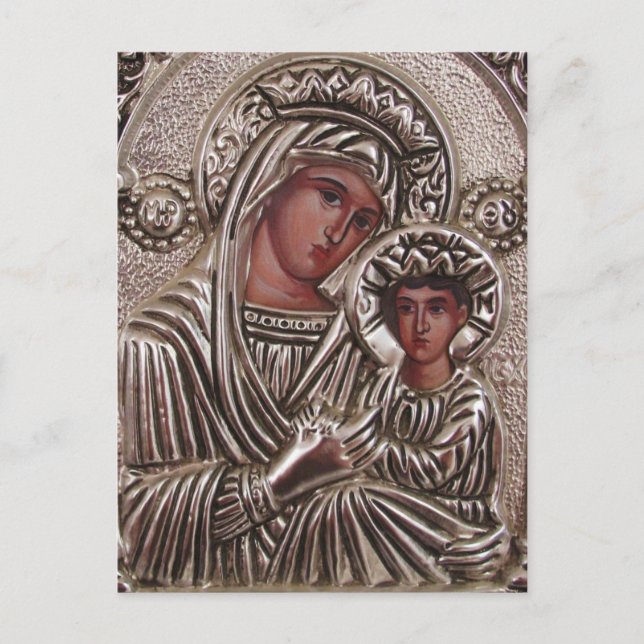 Mother and Child Icon, Madonna and Jesus in silver Postcard (Front)