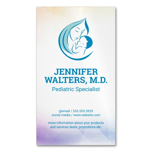 Mother and Child Illustrative Logo Business Card Magnet (Front Vertical)