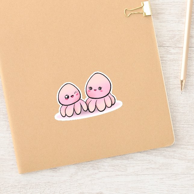 mother and child kawaii octopus sticker (Notebook)