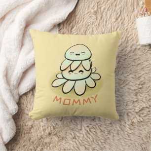 mother and child kawaii octopus throw pillow