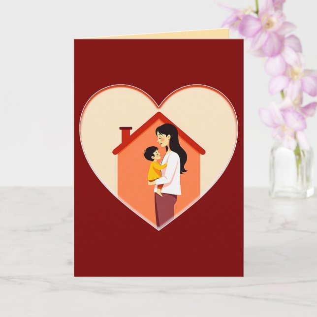 Mother and Child Love Illustration – Warm Family Card (Orchid)