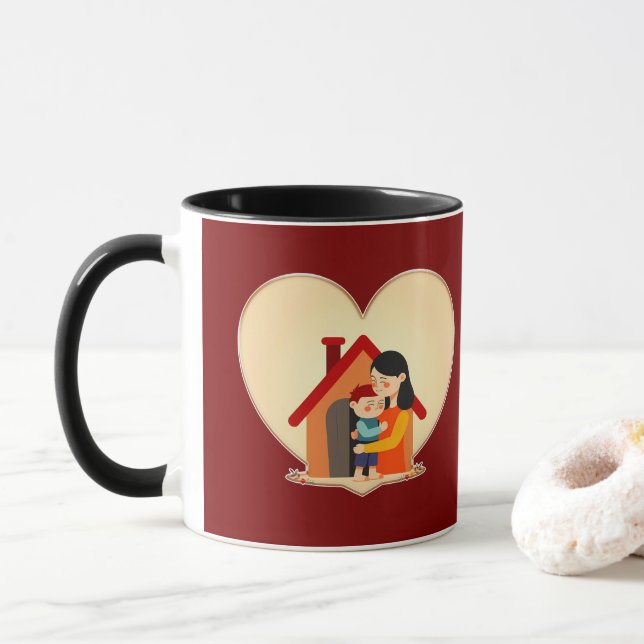 Mother and Child Love Illustration – Warm Family Mug (With Donut)