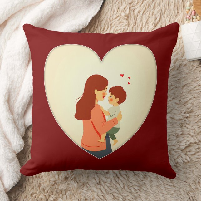 Mother and Child Love Illustration – Warm Family Throw Pillow (Blanket)