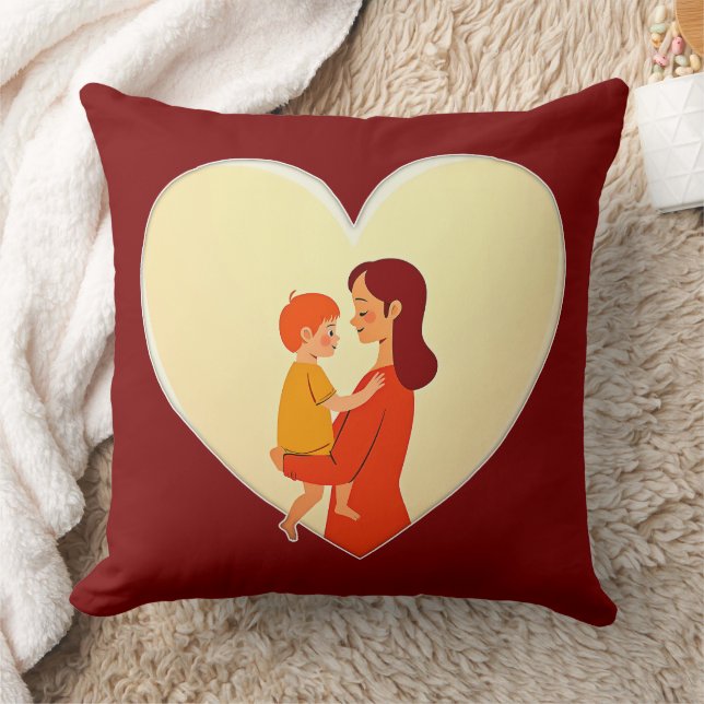 Mother and Child Love Illustration – Warm Family Throw Pillow (Blanket)