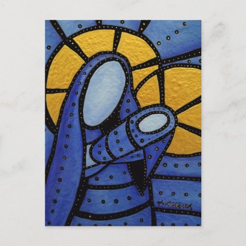 Mother And Child Modern Abstract Blue Postcard