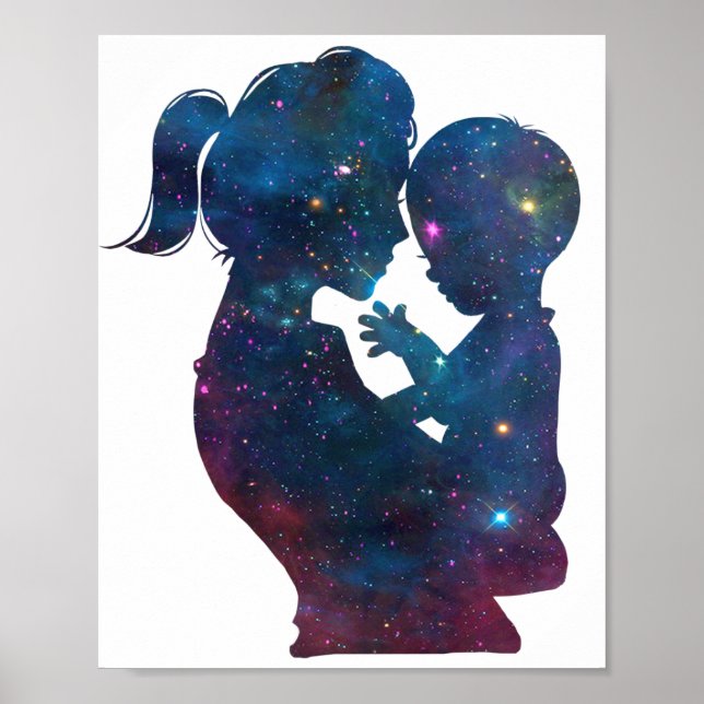 Mother And Child Mothers Day Silhouette Poster (Front)