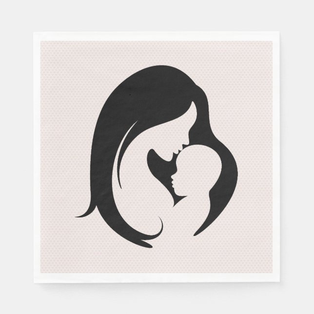 Mother and Child On Pink Hearts Napkins (Front)