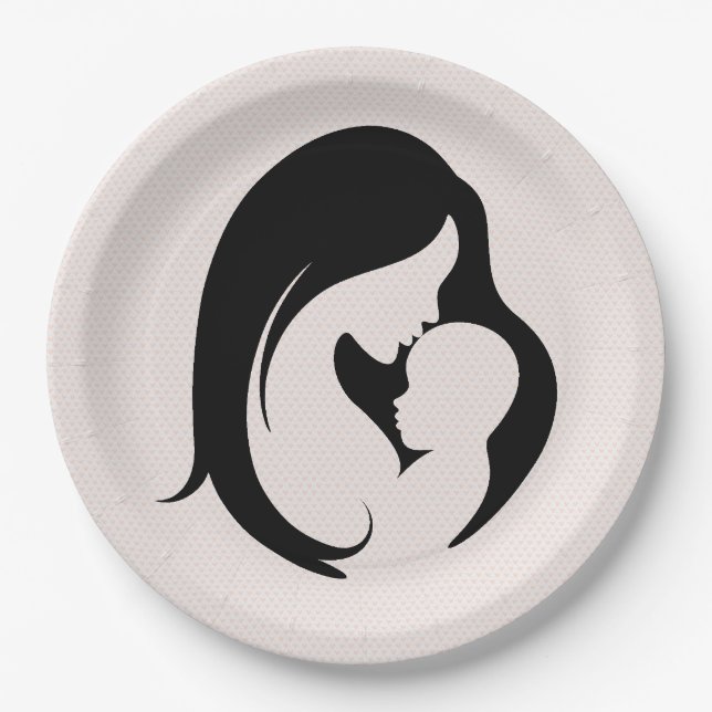 Mother and Child On Pink Hearts Paper Plates (Front)