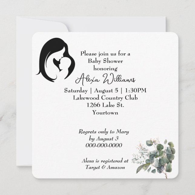 Mother and Child On White Baby Shower Invitation (Front)